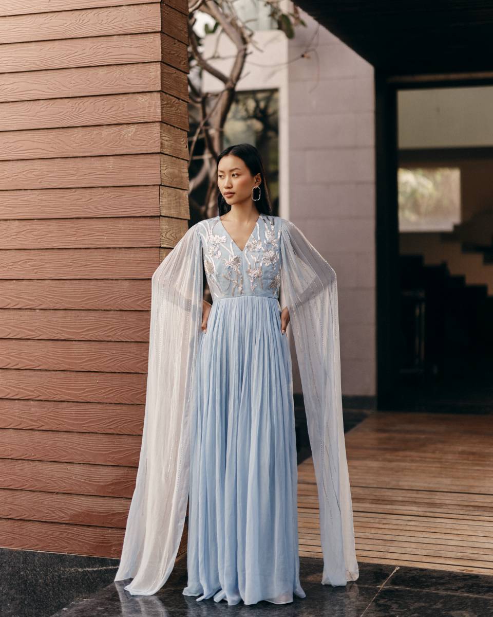 Powder Blue Embroidered Gown