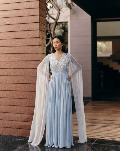 Powder Blue Embroidered Gown