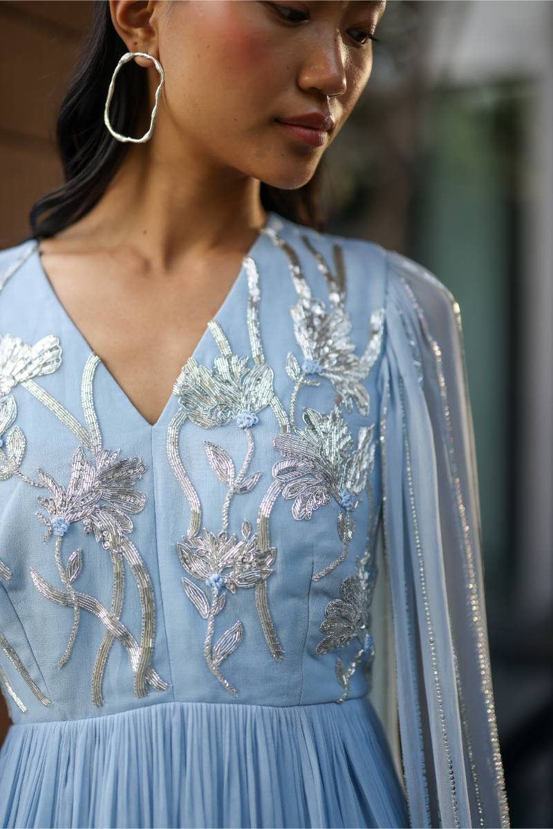 Powder Blue Embroidered Gown