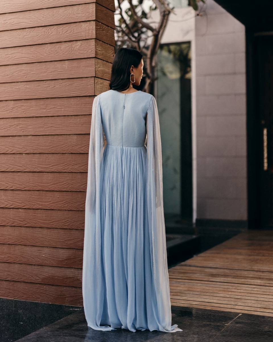 Powder Blue Embroidered Gown