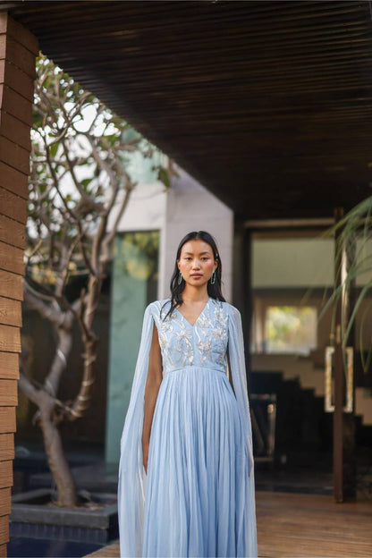 Powder Blue Embroidered Gown