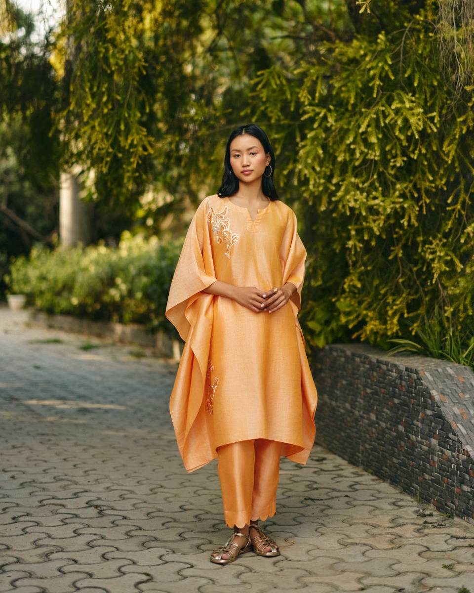 Mango Yellow Khadi Kaftan Set