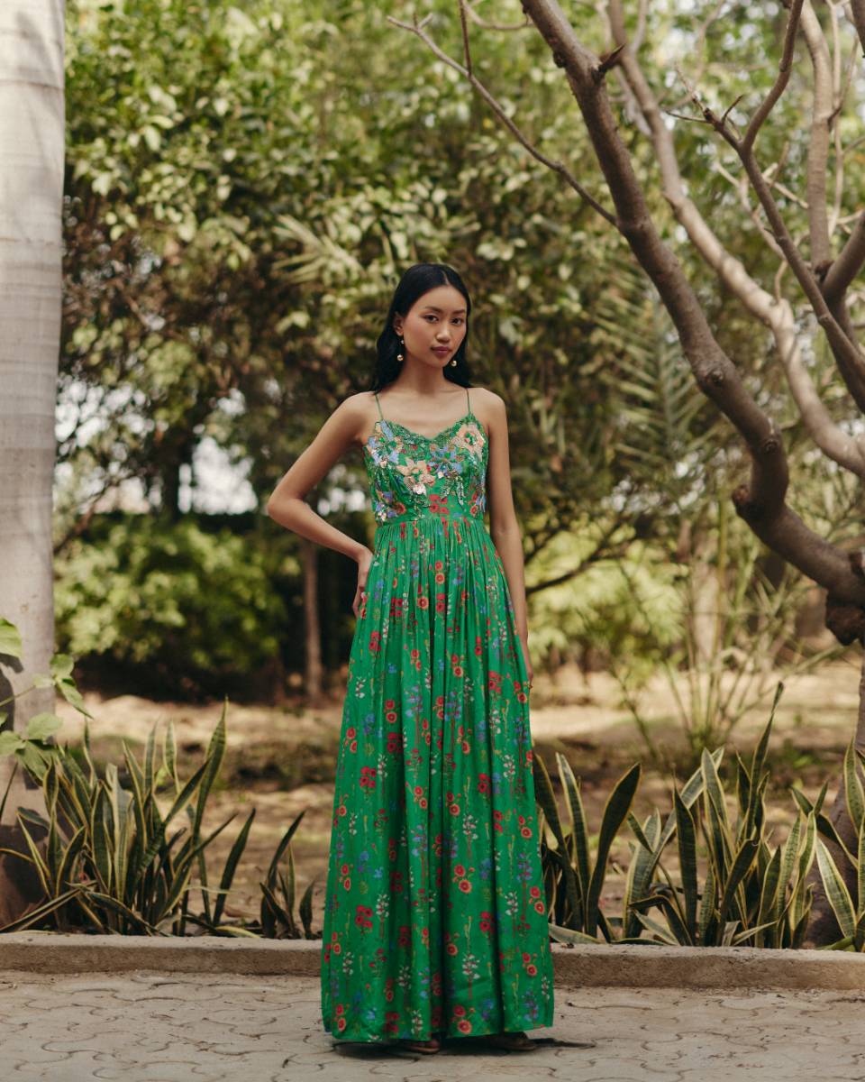 Green Embroidered Maxi Dress