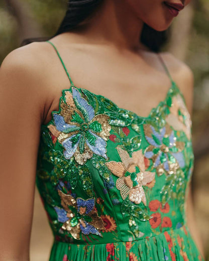 Green Embroidered Maxi Dress