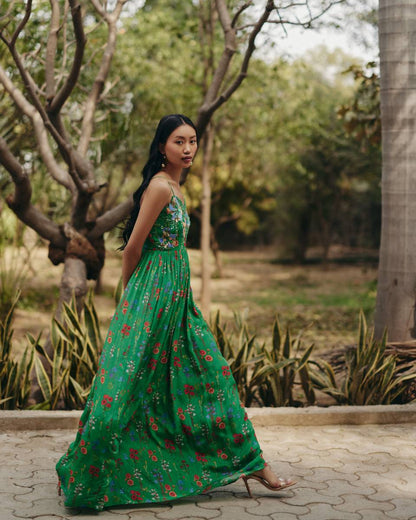 Green Embroidered Maxi Dress