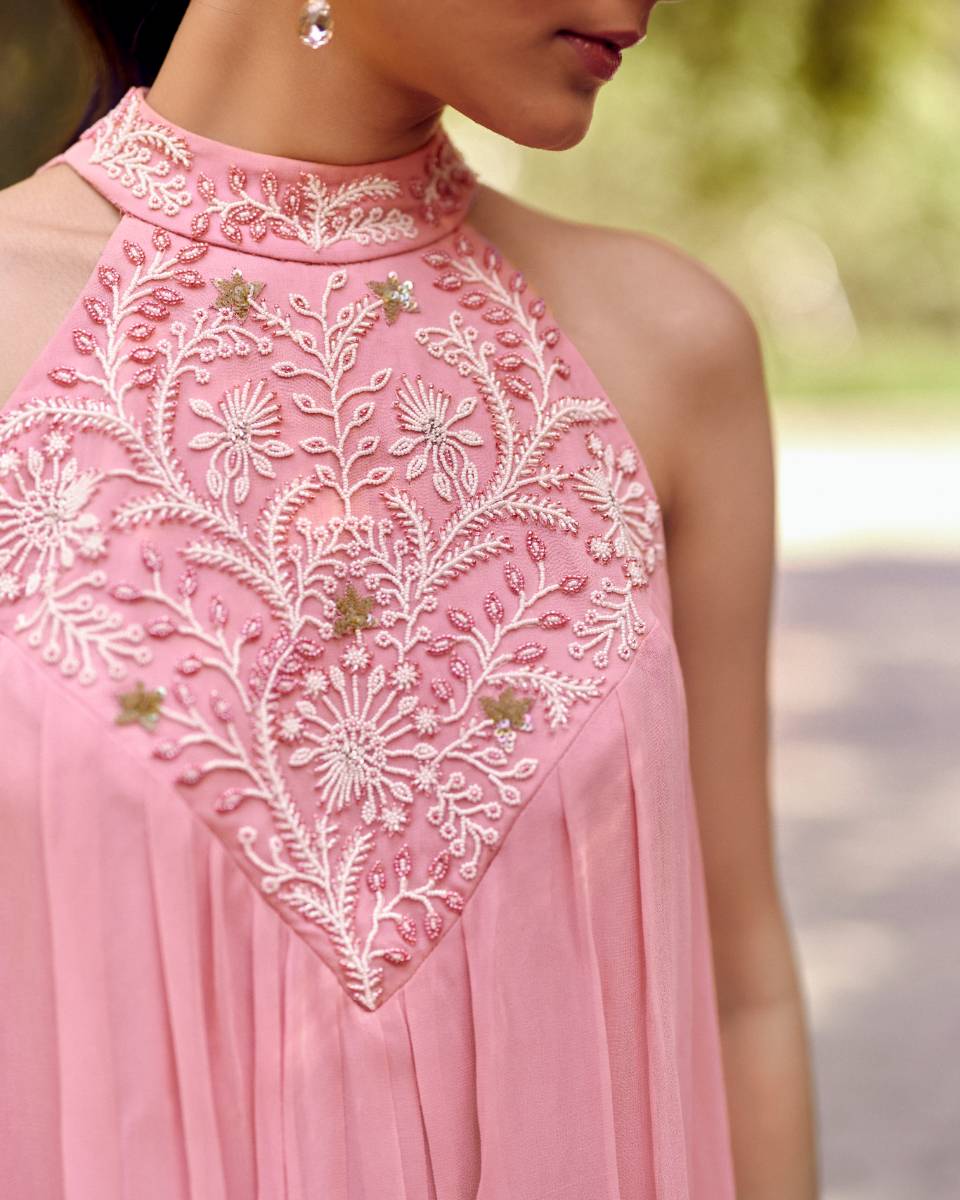 Pink Georgette Embroidered Dress