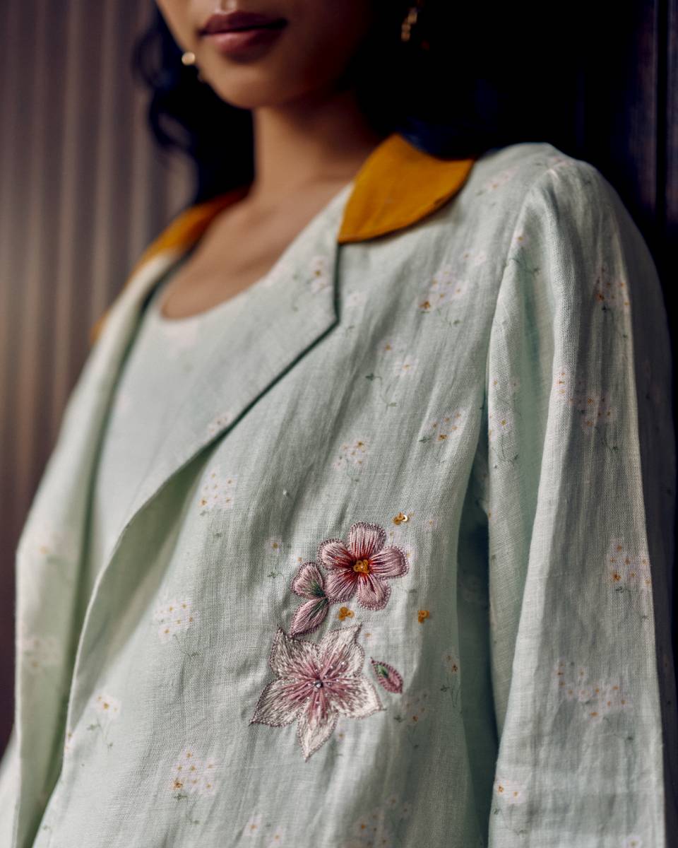 Sage Green Floral Embroidered Jacket