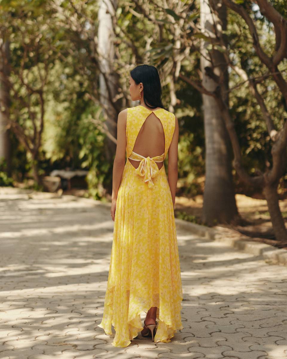 Petal Haze Yellow Chiffon Dress