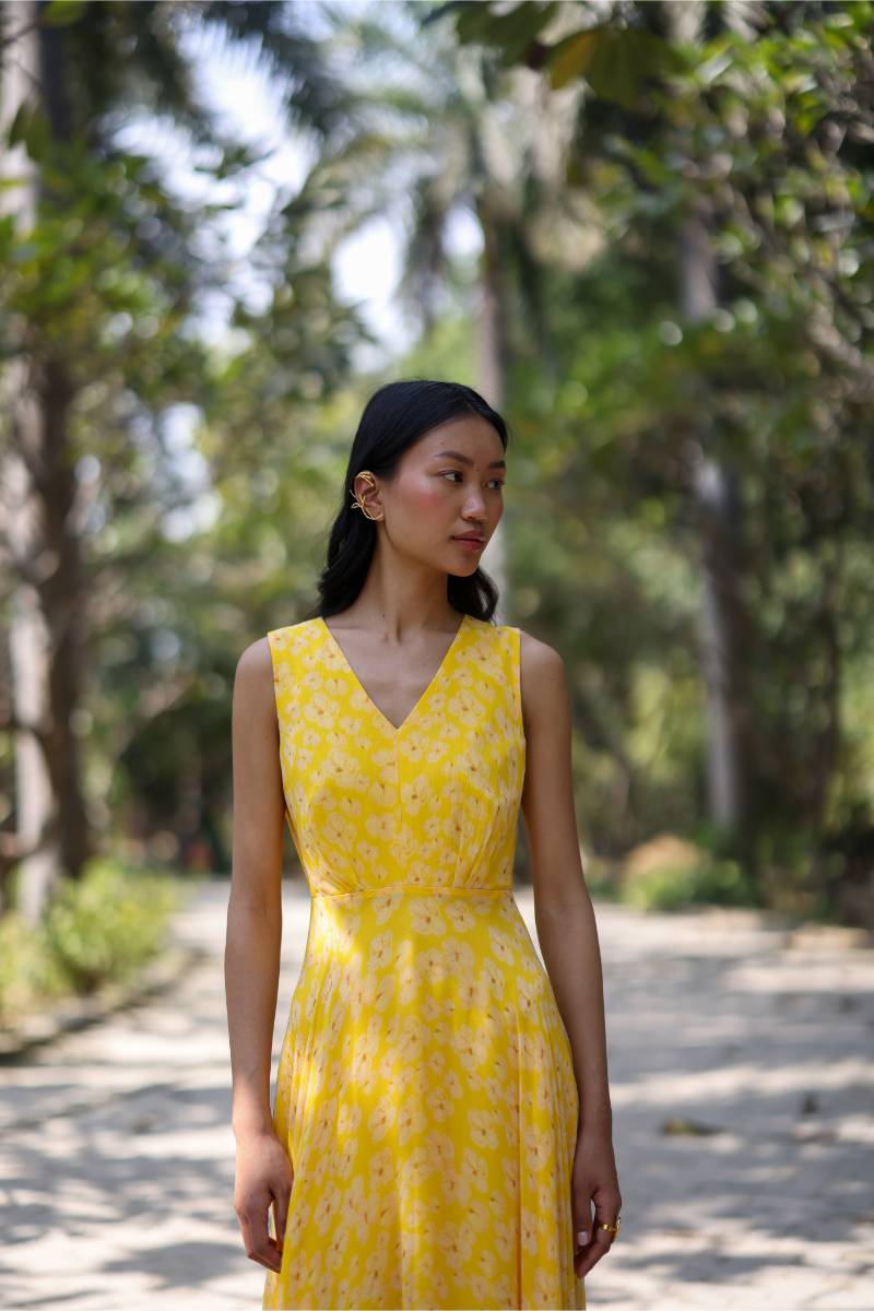 Petal Haze Yellow Chiffon Dress