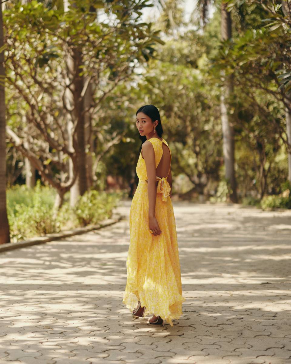 Petal Haze Yellow Chiffon Dress