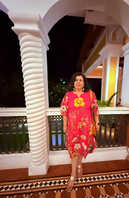 Pink Floral A-line Dress