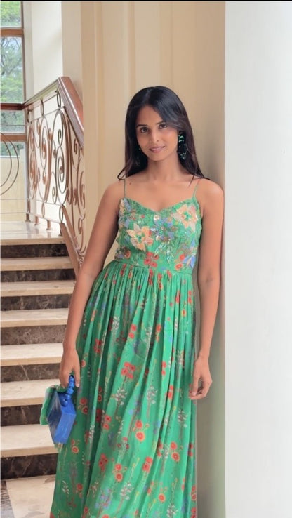 Green Embroidered Maxi Dress