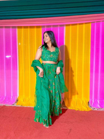 Green Printed Lehenga