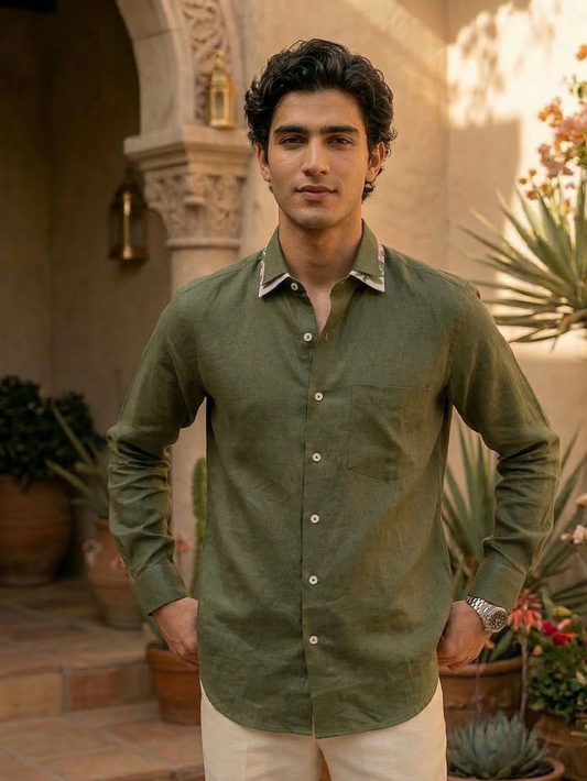 Olive Dual Collar Shirt