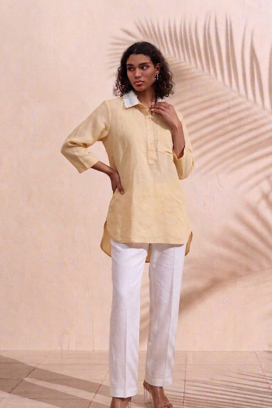 Sunwashed Hemp Shirt with Textured Collar