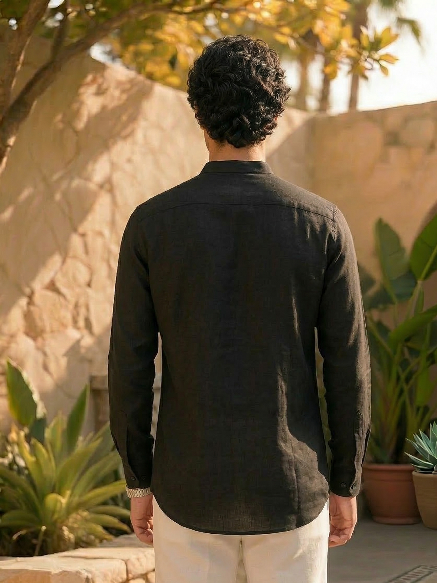 Black Hemp Mandarin Shirt