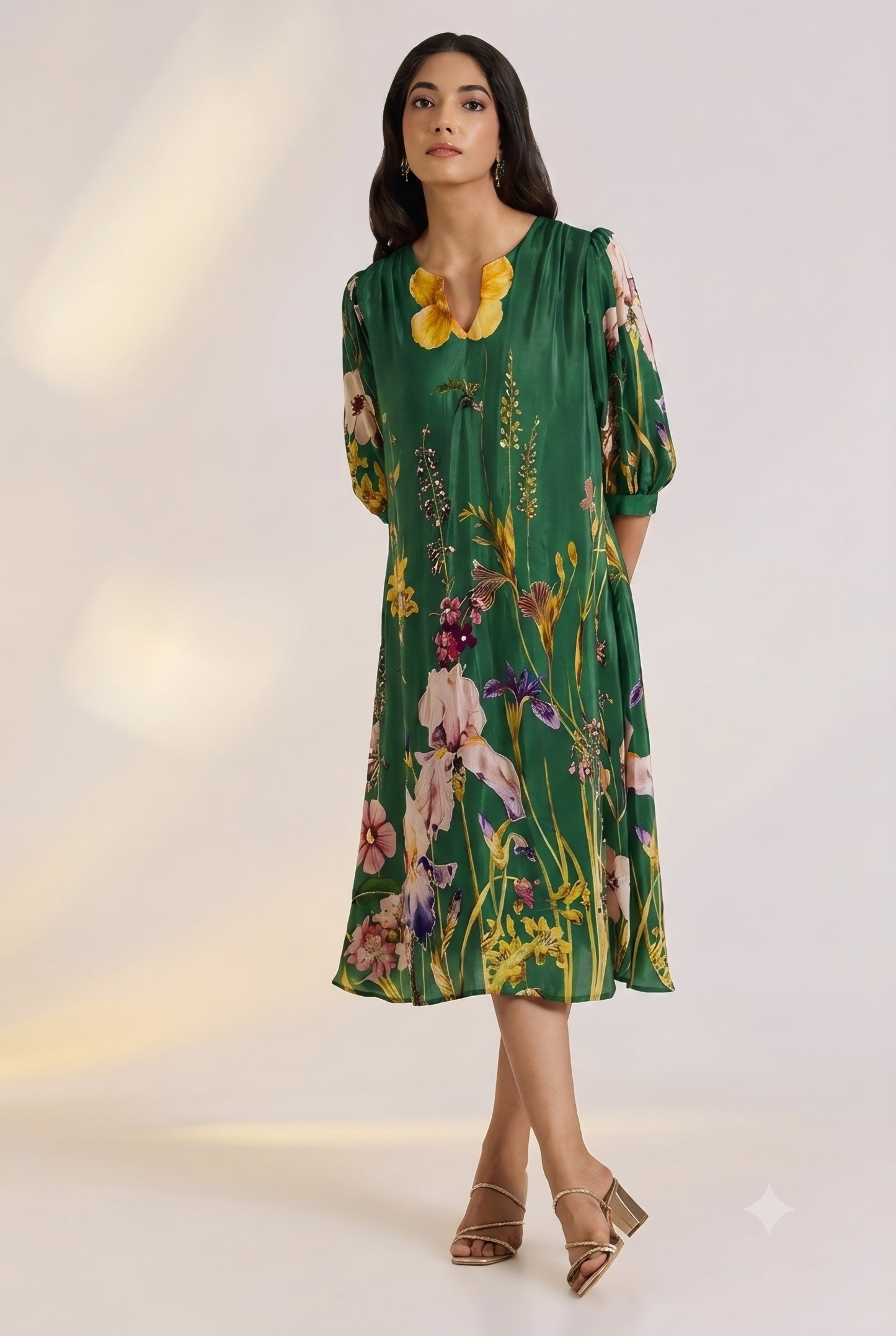 Green Floral A-line Dress