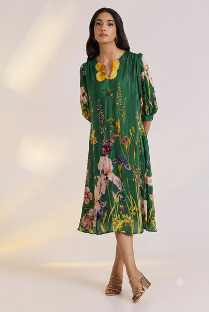 Green Floral A-line Dress