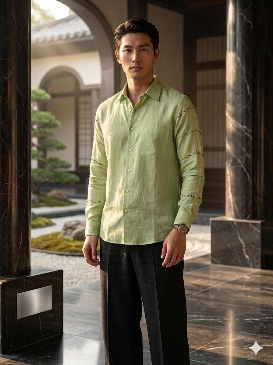 Green hemp men's shirt