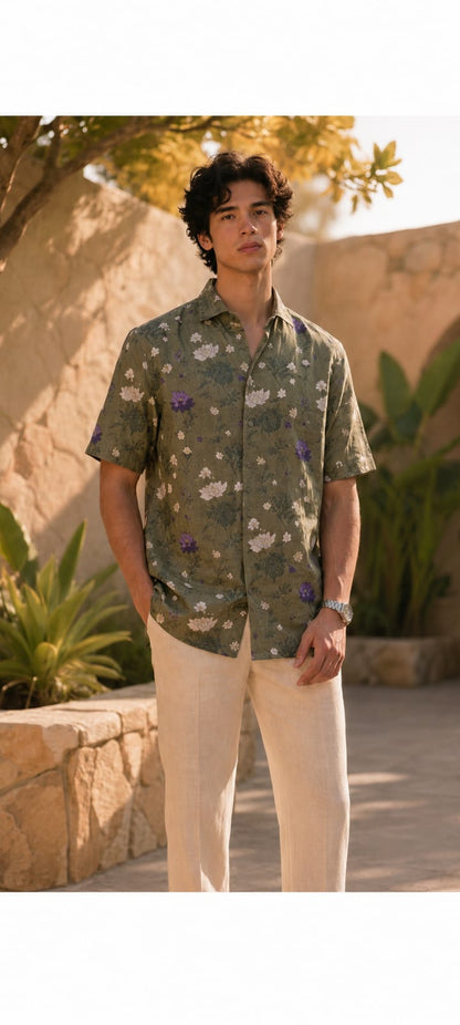 Olive Bloom Printed Shirt