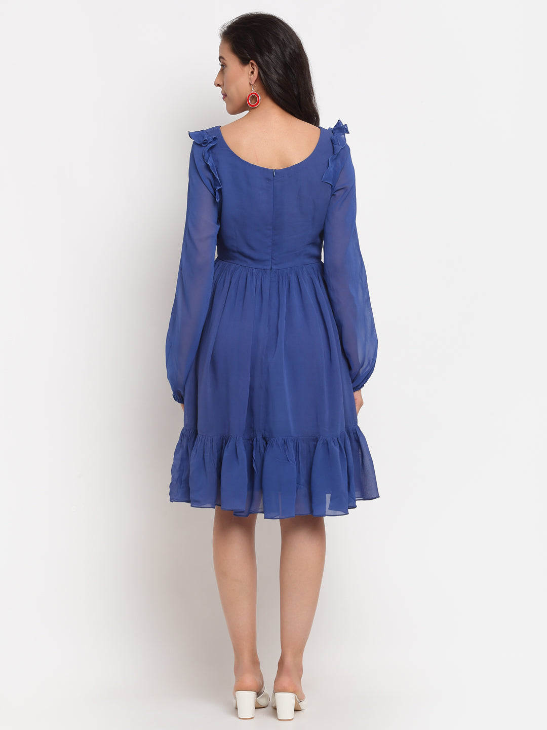 Blue Embroidered Tier Dress