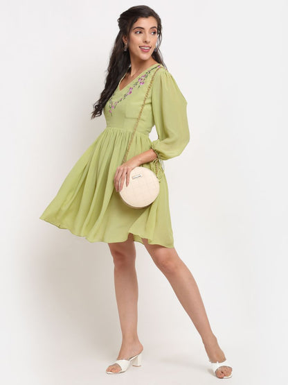 Lime Green Embroidered Dress