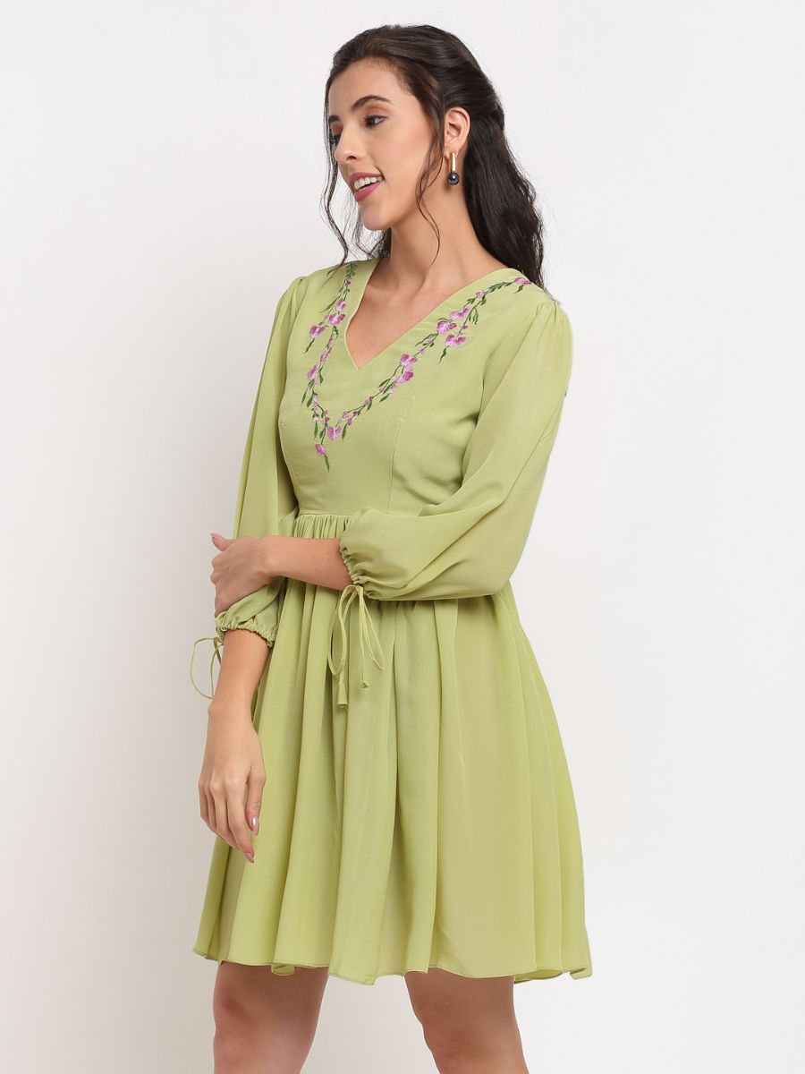 Lime Green Embroidered Dress