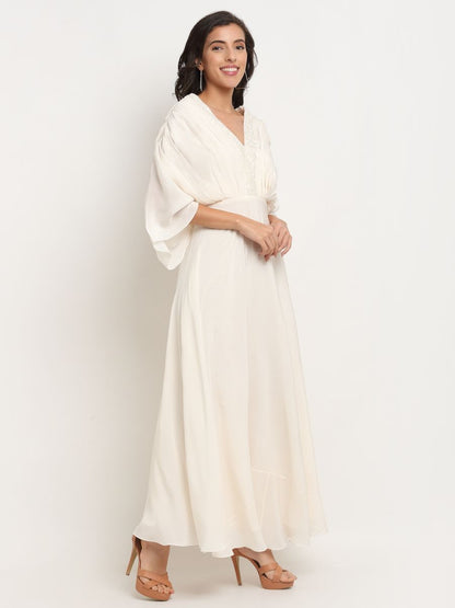 Embroidered Drape Gown