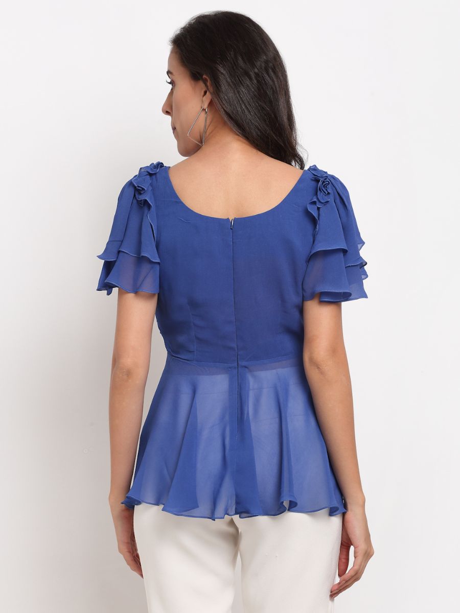 Blue Floral Embroidered Top