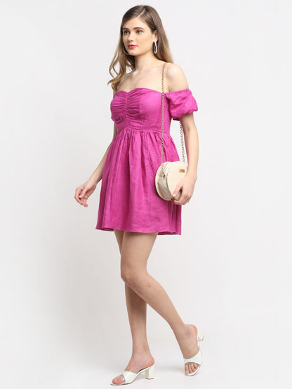 Hemp Plum Off-Shoulder Dress