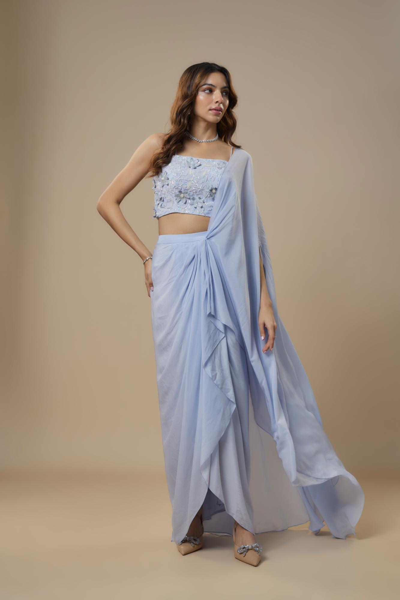 Ice Blue Drape Saree