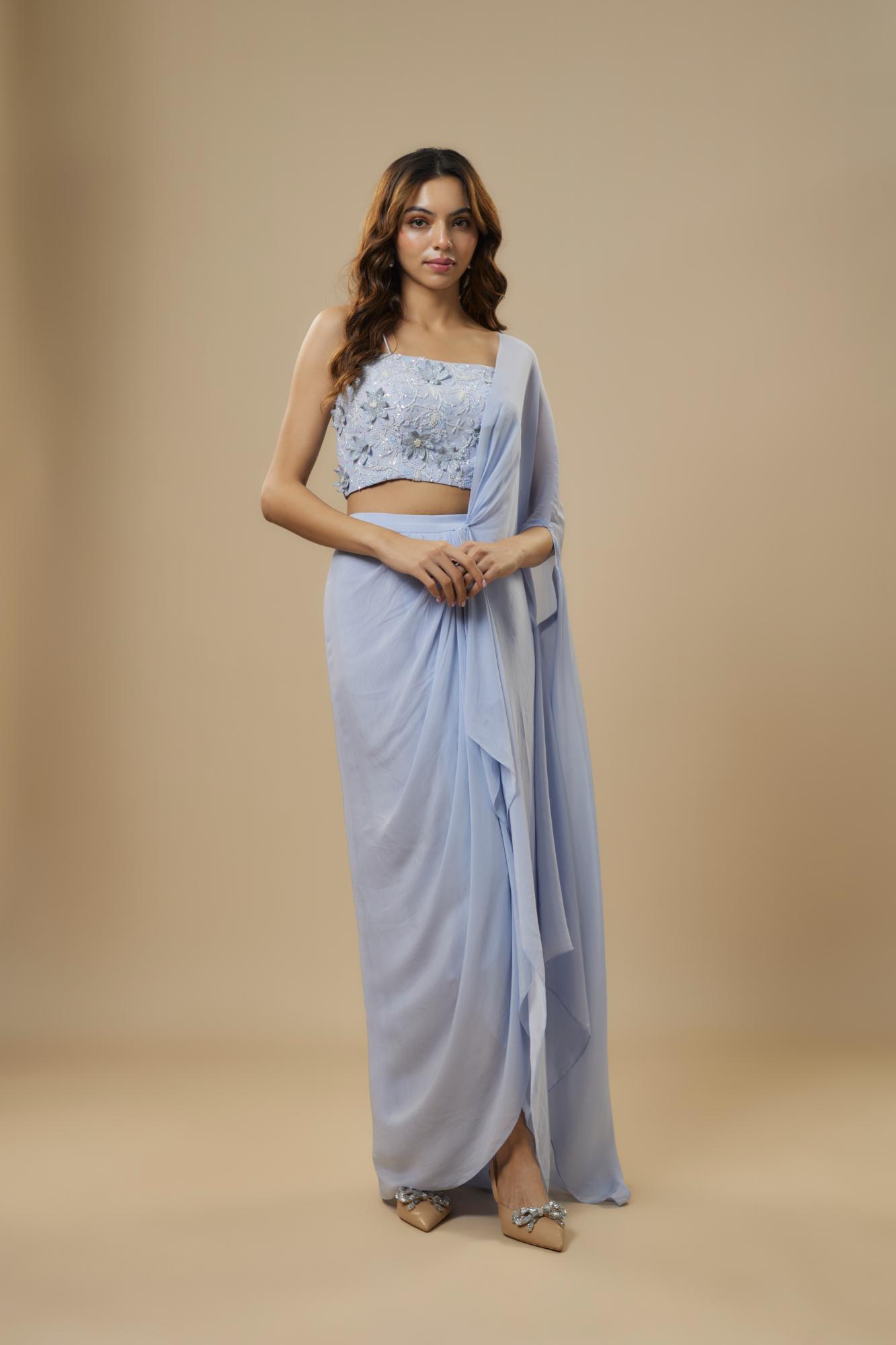 Ice Blue Drape Saree