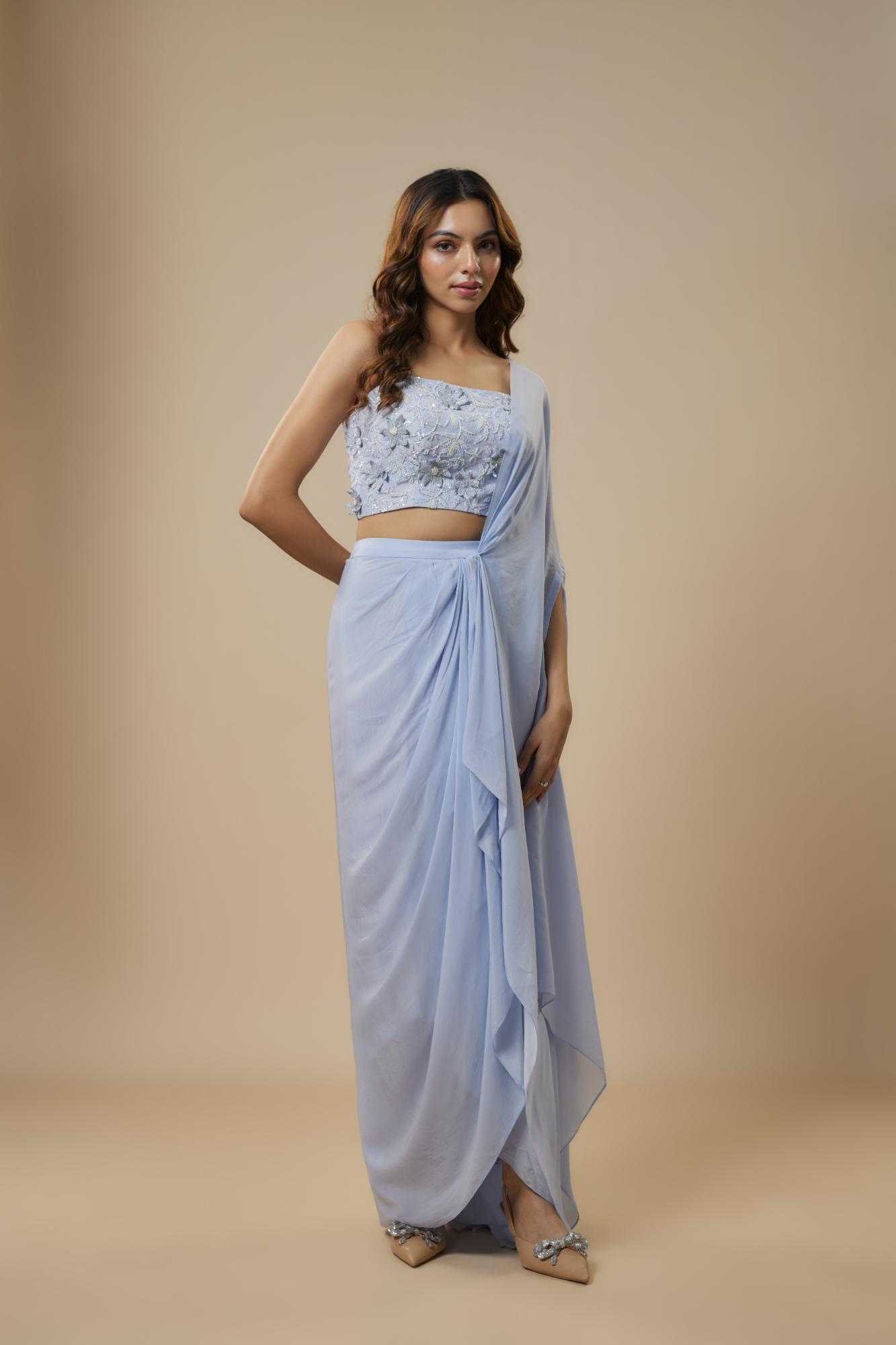 Ice Blue Drape Saree