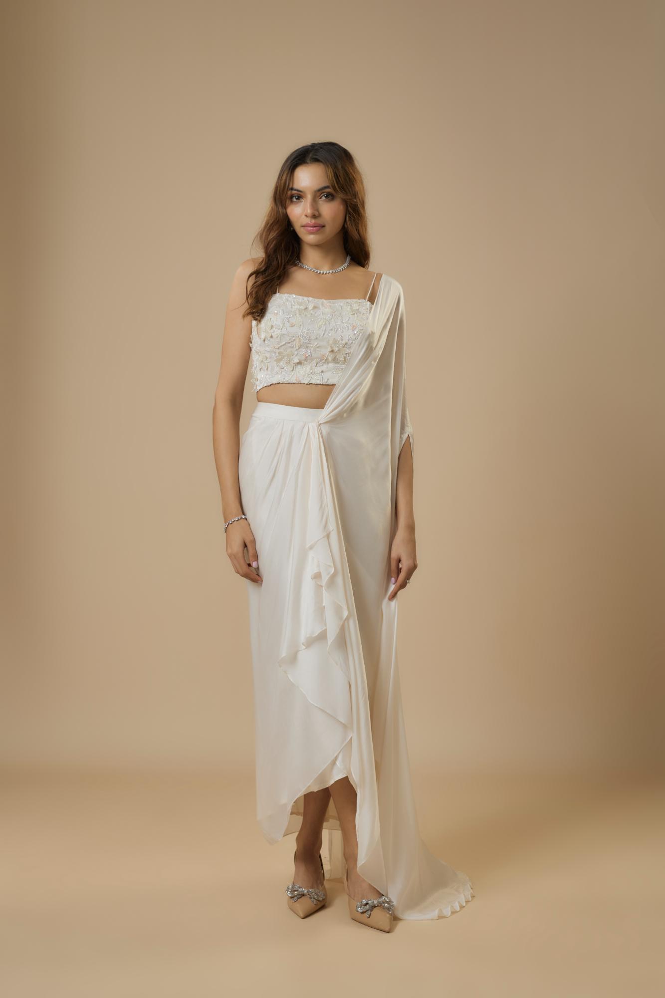 Ivory Drape Saree