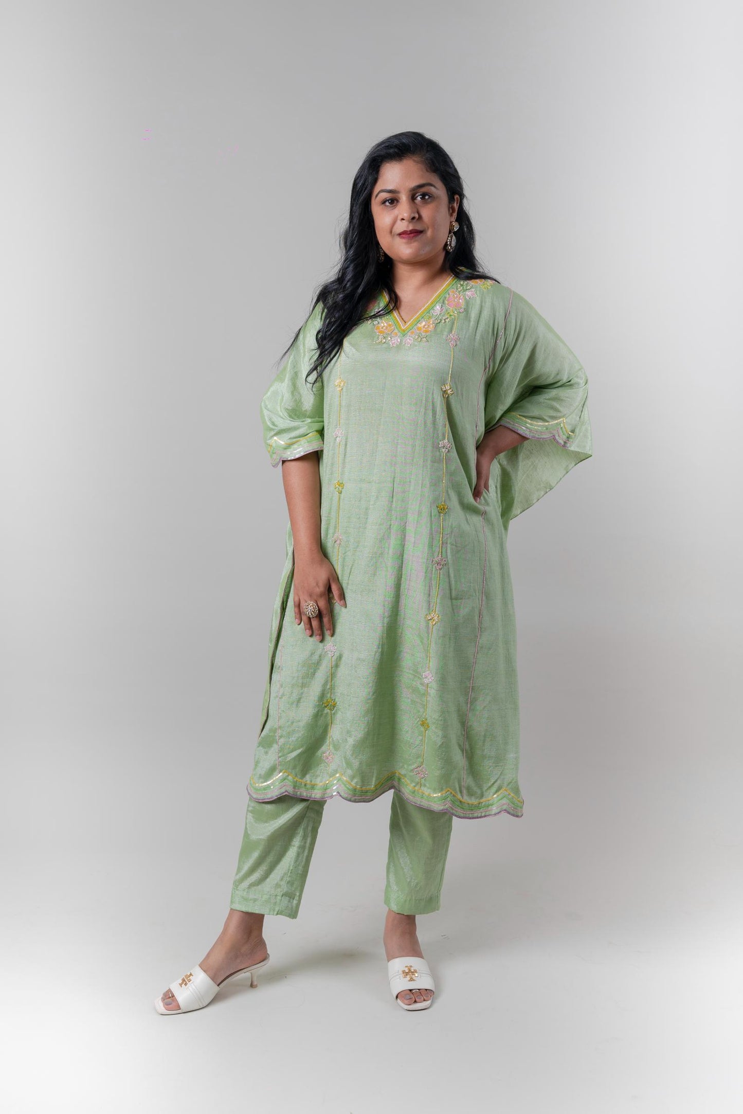 Mint Khadi Kaftan Set