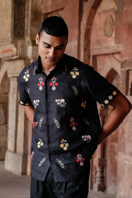 Black Embroidered Bloom Shirt