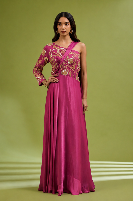 Pink One Shoulder Gown