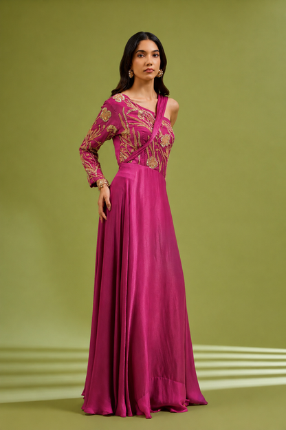 Pink One Shoulder Gown