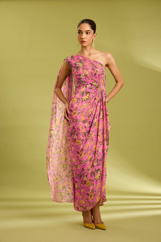 Pink Embroidered Saree Gown