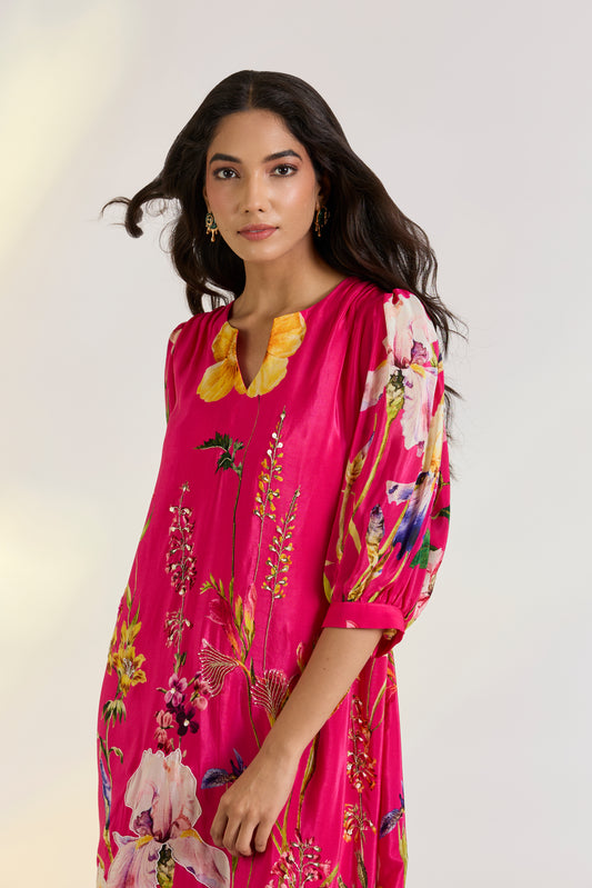 Pink Floral A-line Dress