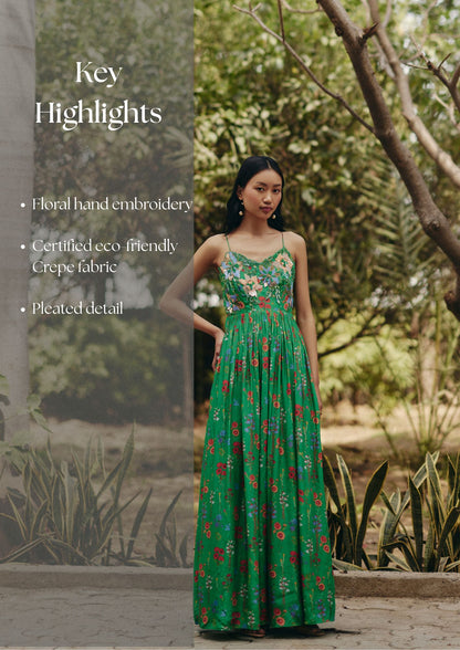 Green Embroidered Maxi Dress