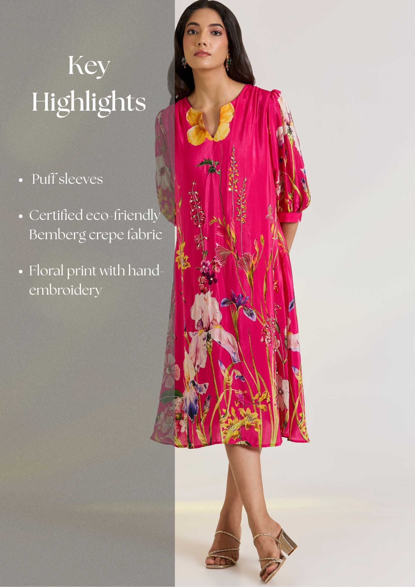 Pink Floral A-line Dress