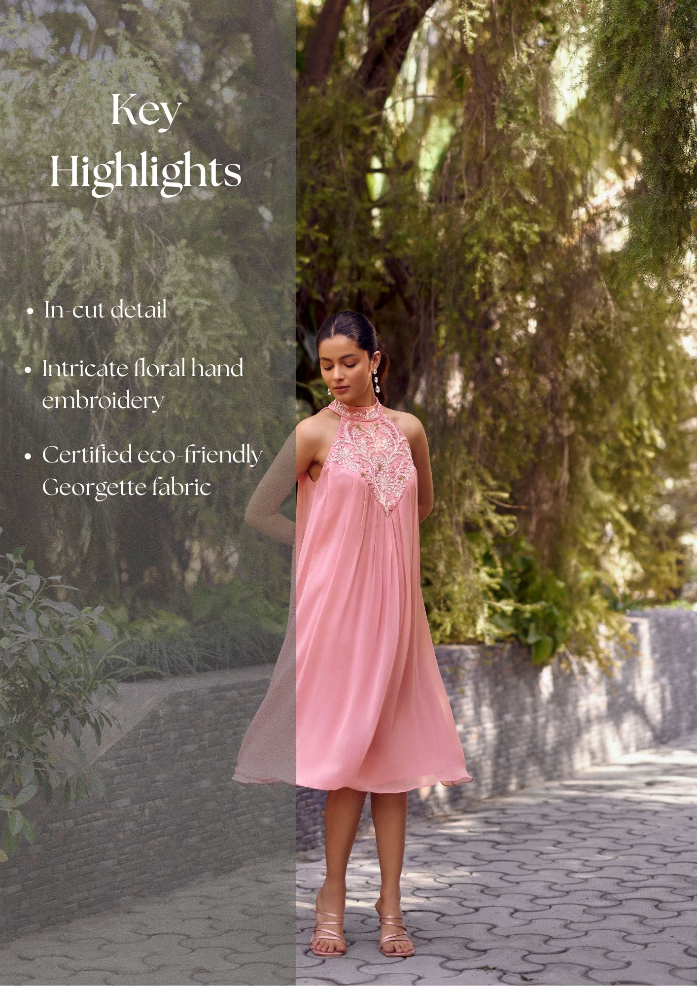 Pink Georgette Embroidered Bemberg Dress