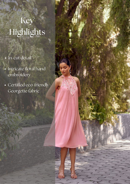 Pink Georgette Embroidered Bemberg Dress
