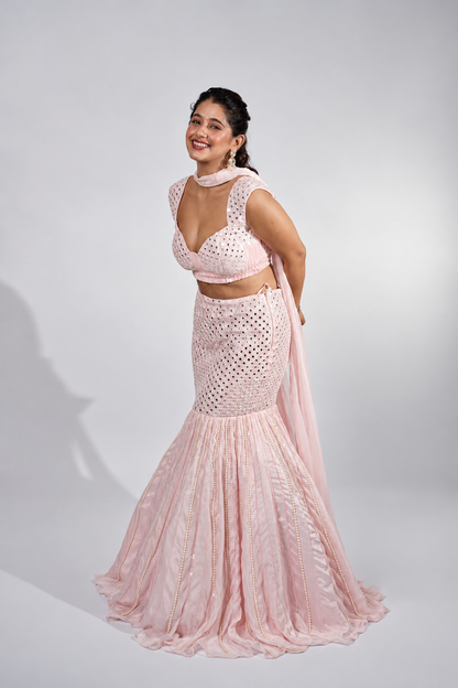 Pink Mirror Embroidered lehenga