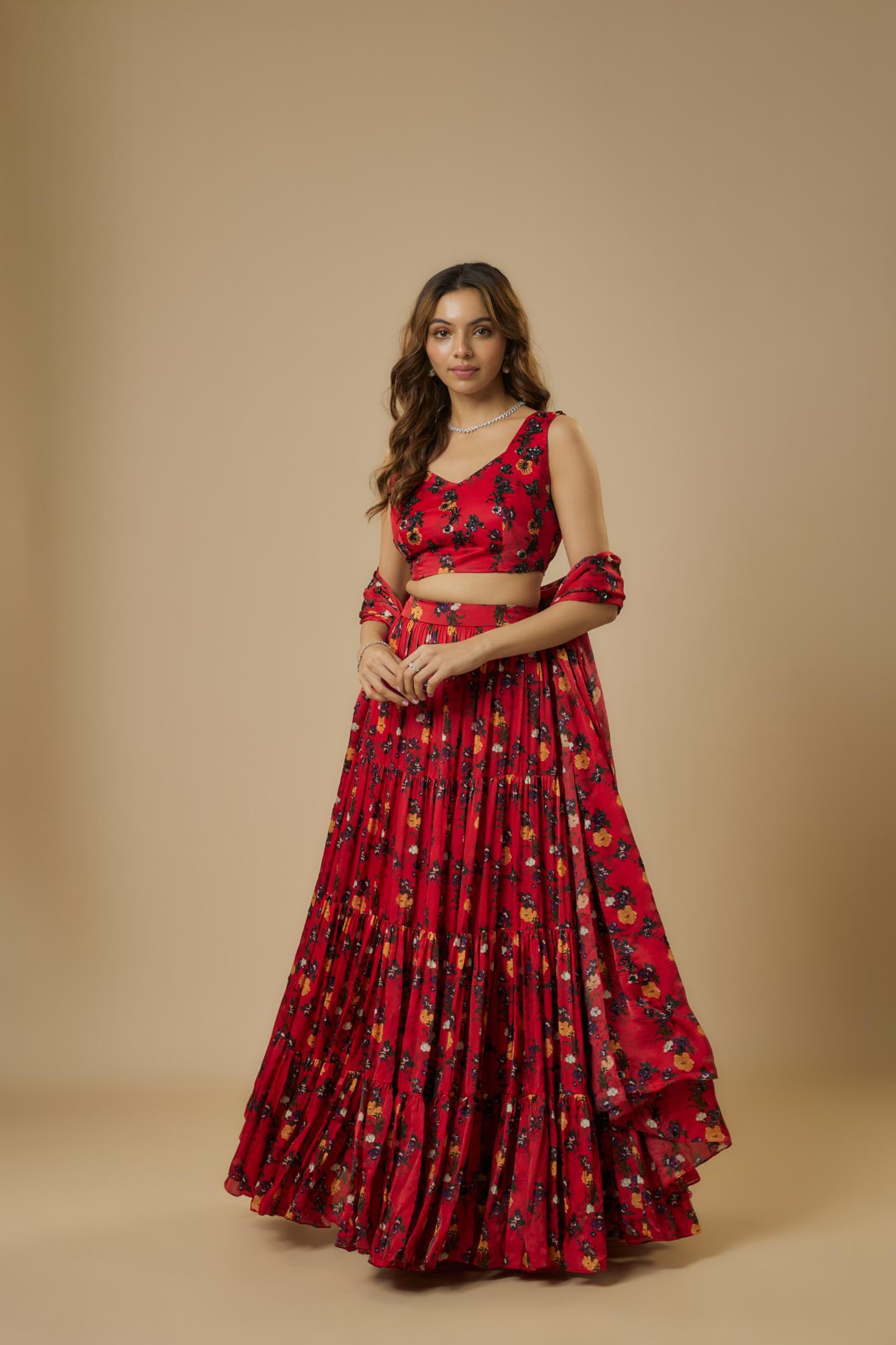 Red Embroidered Lehenga Saree