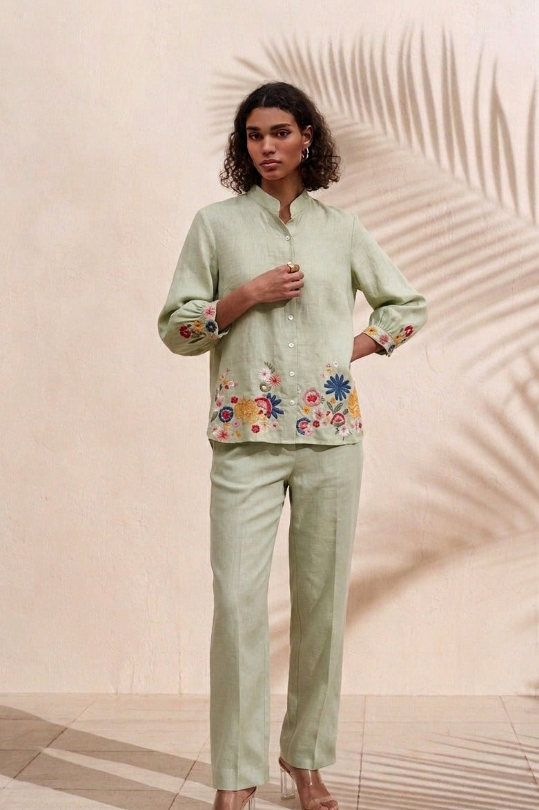 Floral Embroidered Hemp Top