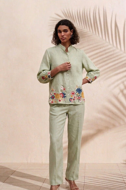Floral Embroidered Hemp Top