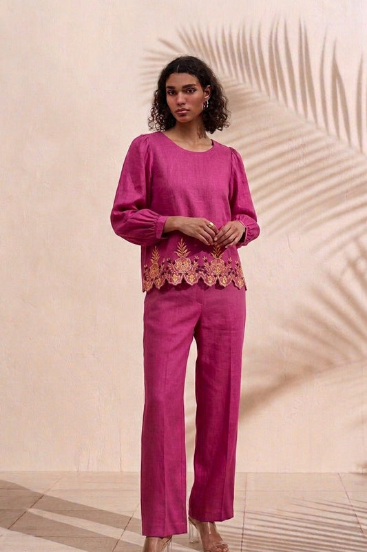 Pink Embroidered Hemp Top