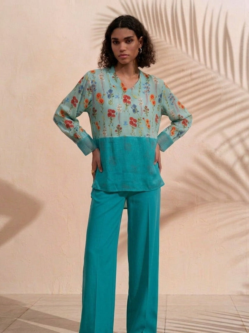Aqua Bloom Printed Top
